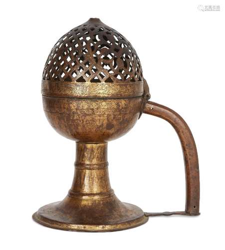 A rare and important inscribed Ottoman tombak incense burner...