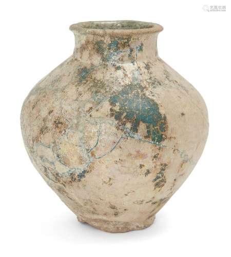 A turquoise glazed pottery vase, Iran, 14th century, of balu...