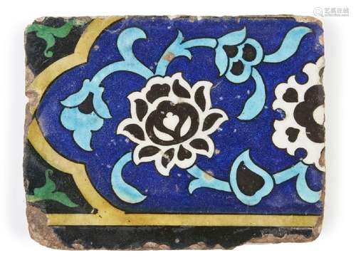 A Dome of the Rock cuerda seca border tile, Syria, circa 155...