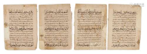 Four large Ilkhanid Qur'an folios, Persia, 14th century, Ara...