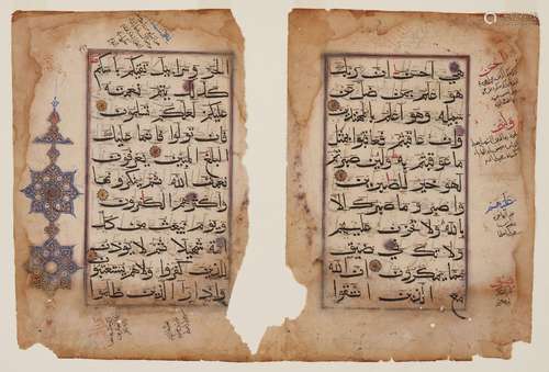 Three Qur’an folios, Sultanate India, 15th-16th century, Ara...