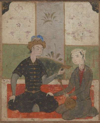 A Turkmen miniature of a seated couple drinking, Herat, Iran...