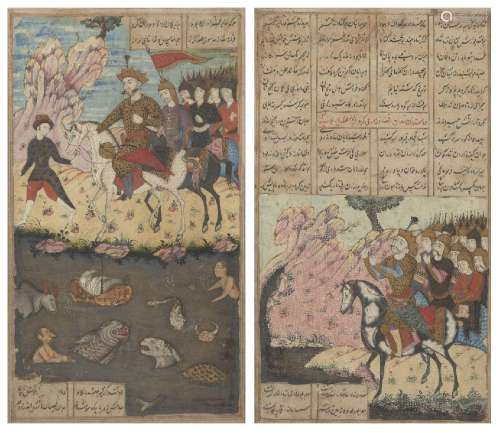 Two Qajar illustrations to a Shahnameh, Iran, early 19th cen...