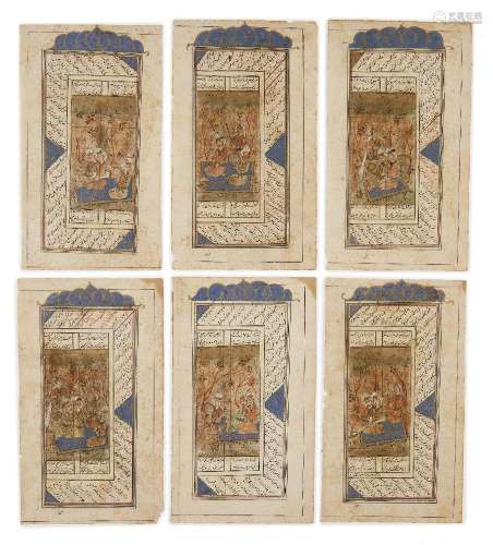 Six illustrated pages from Jalal al-Din Rumi (d.1273 AD): Ma...