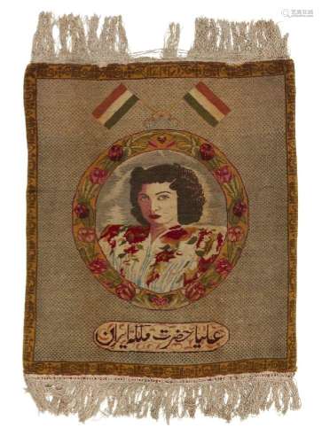 A small wool carpet with an image of Princess Soraya, Iran, ...