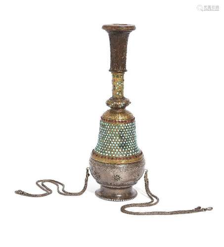 A Qajar turquoise-set ghalian cup, Iran, 19th century, decor...