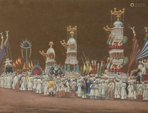 A Muharram procession, Benares or Patna, circa 1850, gouache...