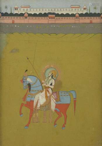 An equestrian portrait of a lady, Mewar, Rajathan, India, ci...