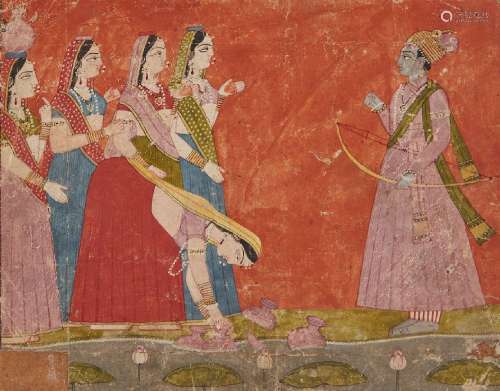 Women collecting water encounter Lord Krishna, attributed to...