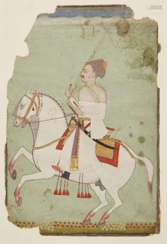 An equestrian portrait of Shri Hogha, Raghogarh, North India...