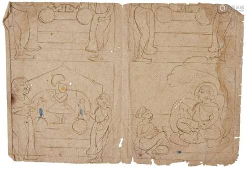Three Pahari drawings, North India, 18th-20th century, ink o...