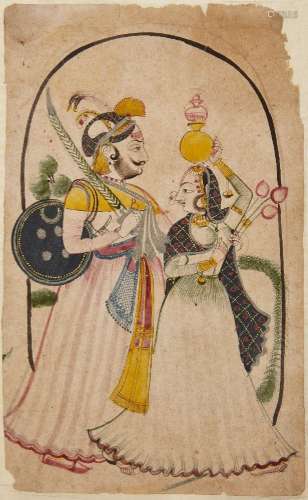 A romantic encounter, Jodhpur, early 19th century, watercolo...