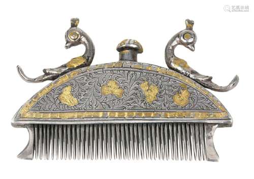A gilt-decorated silver hair comb, Kutch, India, mid-19th ce...