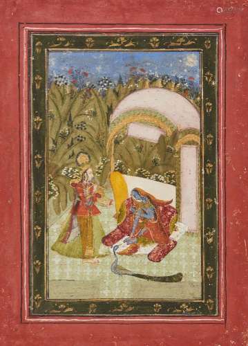 A princess with her vina approaches Kali dressed as an atten...