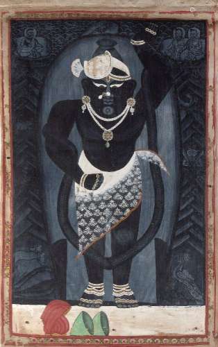 A large painting of Shrinathji lifting Mount Govardhana, Nat...