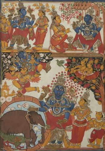 A Tanjore painting of the Gajendra Moksha, South India, late...