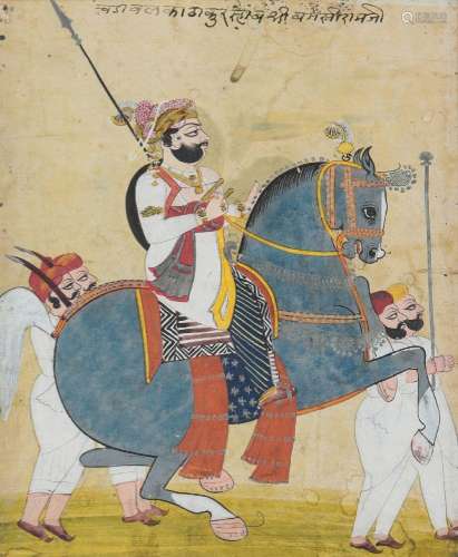 An equestrian portrait of a ruler, Jodhpur, Rajasthan, India...