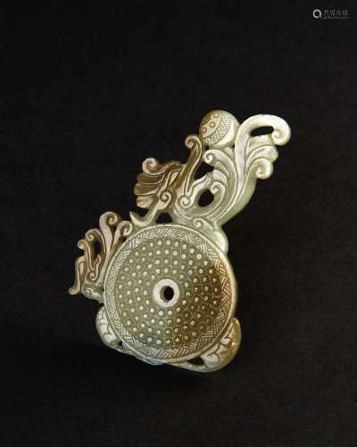 A CHINESE BI DISC PENDANT WITH FLORAL DECORATION, QING DYNAS...