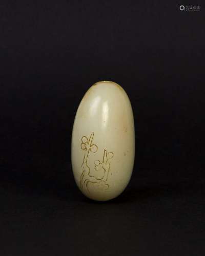 A CHINESE CARVED WHITE JADE PEBBLE, 18TH/19TH CENTURY, QING ...