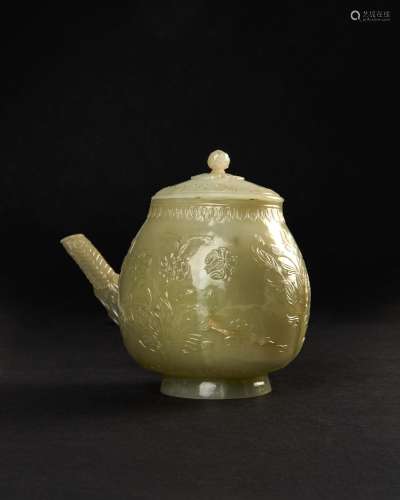 AN IMPORTANT CHINESE JADE EWER & LID, FOR MUGHAL MARKET ...