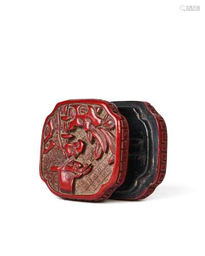A RARE CARVED CINNABAR LACQUER BOX & COVER, MING DYNASTY...