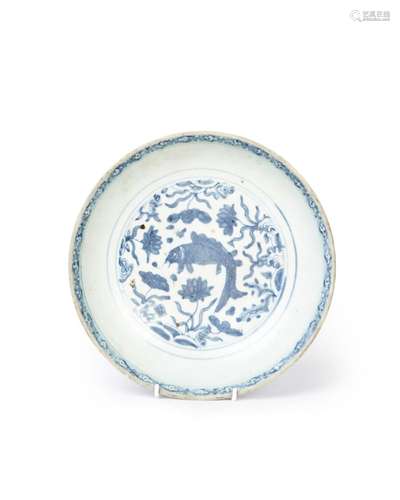 A RARE CHINESE BLUE & WHITE FISH DISH, XUANDE MARK &...