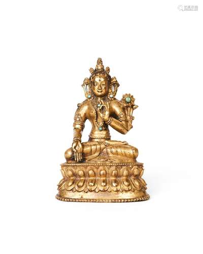 A GILT GEM SET BRONZE FIGURE OF TARA, BUDDHA, TIBETAN, 16TH/...