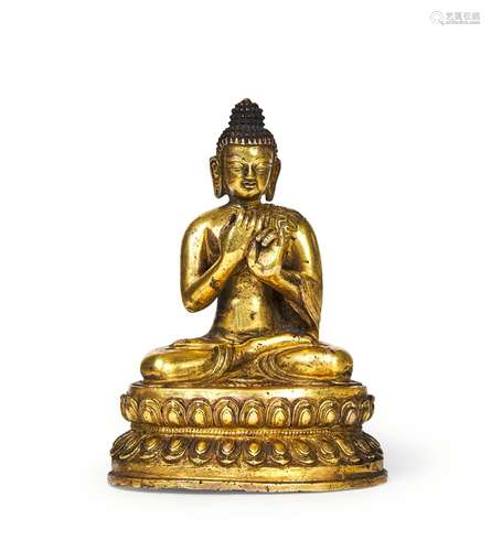 A TIBETAN GILT-BRONZE FIGURE OF THE BUDDHA NAGARAJA, 18TH CE...