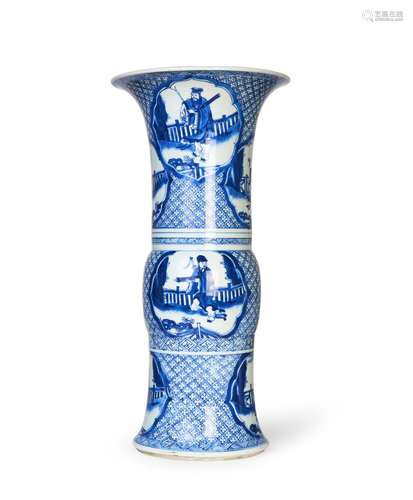 A LARGE CHINESE BLUE AND WHITE GU-SHAPED BEAKER VASE KANGXI ...