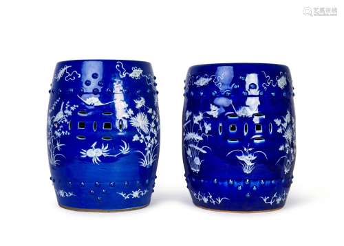 A PAIR OF CHINESE COBALT-BLUE AND WHITE GARDEN SEATS 19TH/ 2...