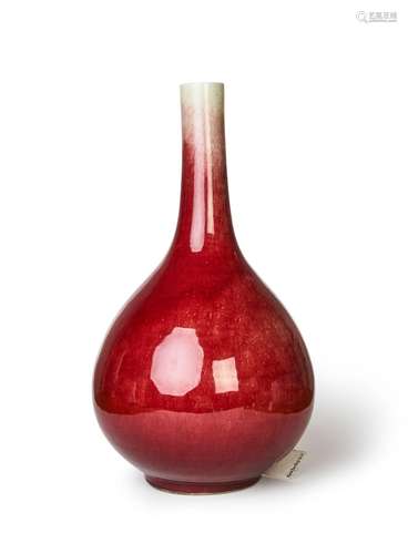 A CHINESE FLAMBE PEAR SHAPED BOTTLE VASE, 18TH CENTURY, YONG...