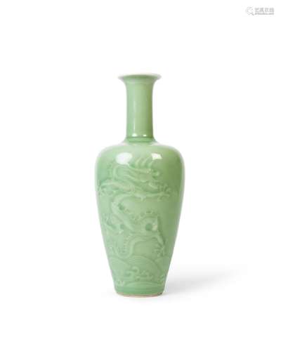 A RARE CELADON-GLAZED `DRAGON` AMPHORA VASE, QIANLONG SEAL M...