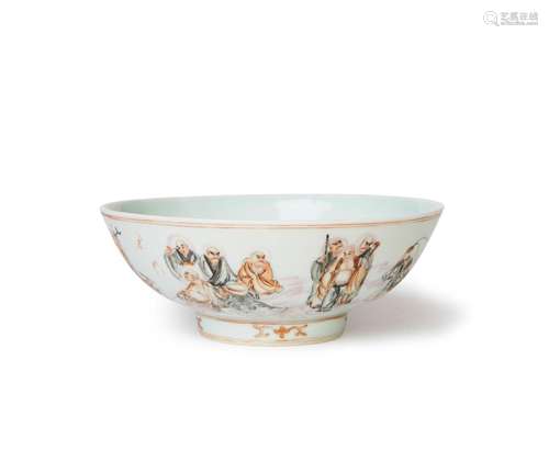 A CHINESE IRON-RED `IMMORTALS` BOWL, DAOGUANG MARK & PRO...