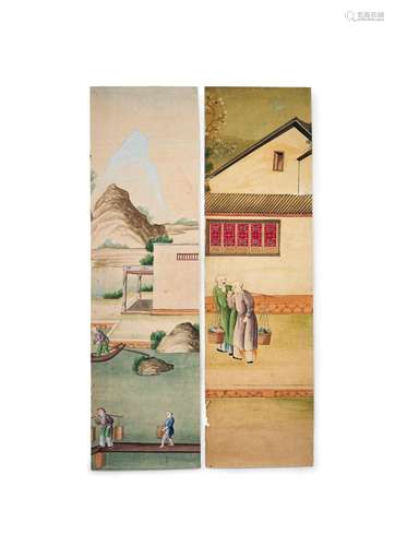 A PAIR OF CHINESE FIGURAL WALL PAPER PANELS, YONGZHENG PERIO...