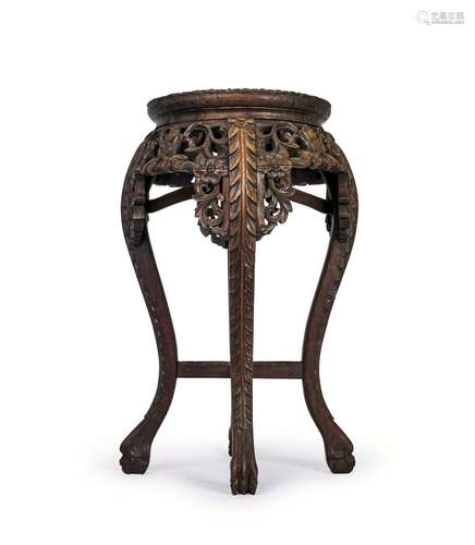 A CHINESE ROSEWOOD STAND WITH MARBLE TOP, QING DYNASTY (1644...