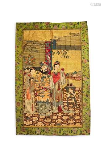 A CHINESE FIGURAL EMBROIDERY SILK HANGING, 18TH CENTURY, QIN...