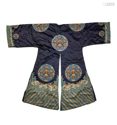 AN IMPORTANT CHINESE BLUE GROUND DRAGON ROBE, 19TH CENTURY, ...