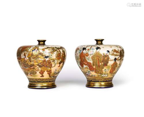 A PAIR OF JAPANESE SATSUMA VASES SIGNED KINKOZAN, MEIJI PERI...