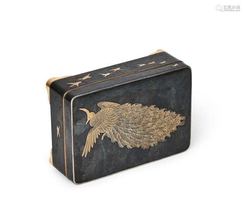 A JAPANESE MIX METAL PEACOCK BOX, MEIJI PERIOD (1868-1912)