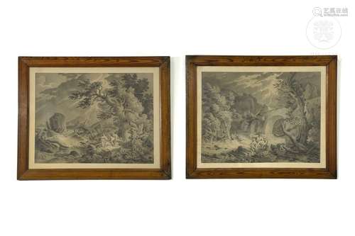 Pair of decorative scenes, framed, 20th century