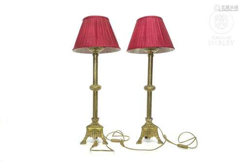 Pair of gilded metal lamps, 20th century