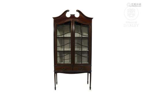 English display cabinet in veneered wood, 20th century