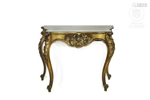 Carved and golden wood console, 20th century