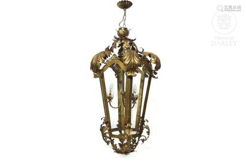 Large gilded metal ceiling lamp, 20th century