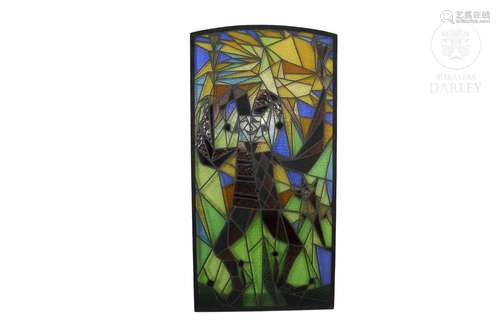 Ramiro de la Torre (1928 - 1998) Large leaded glass window &...