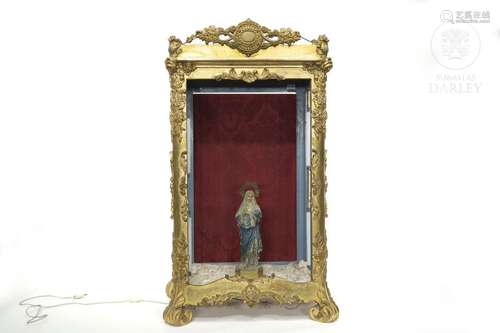 Carved and gilded wood niche, 19th century