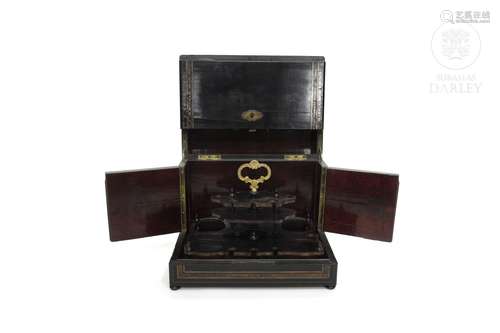 Napoleon III liquor box in ebonised wood and marquetry, 19th...