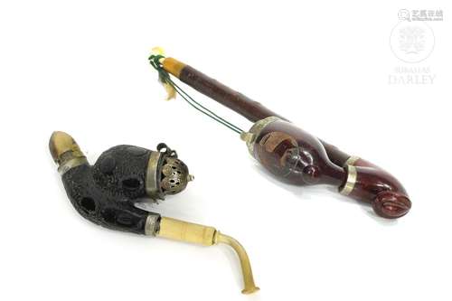 Two briar pipes, Bruyère garantie, early 20th century