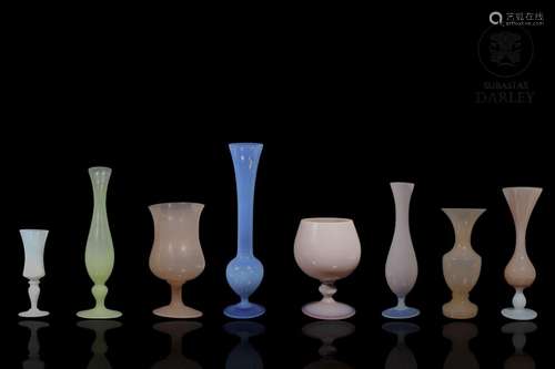 Set of eight opaline glass goblets, S.XX