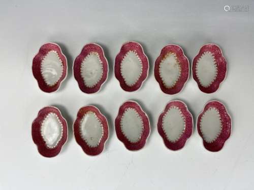 Set of Ten Chinese Carmine Red Porcelain Saucers